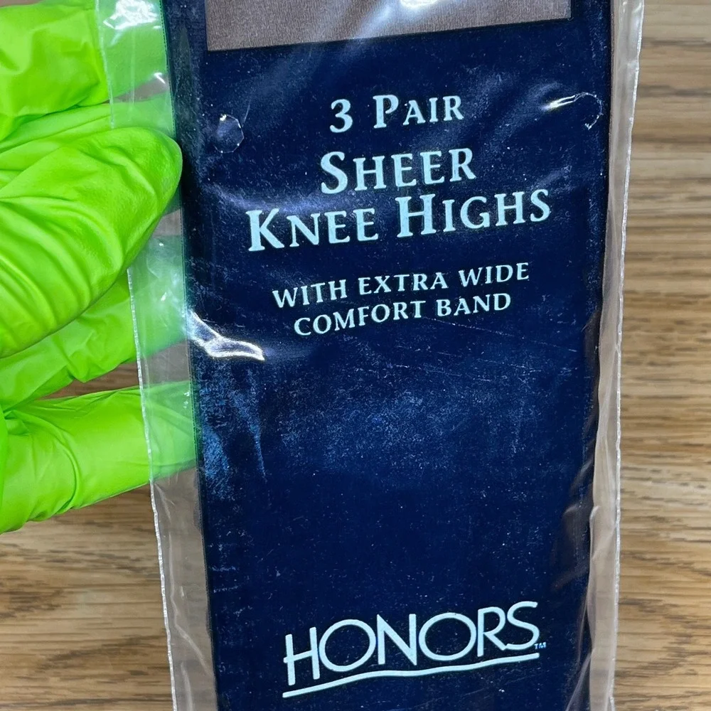 Honors Women Knee Highs 3 Pair Coffee Brown Nylon Sheer Wide Band Vintage 90s OS